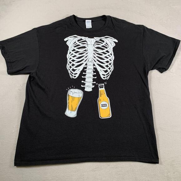 VTG Skeleton Beer‎ Shirt Mens 2XL Black Funny Halloween Delta Pro Weight Graphic - Picture 1 of 9
